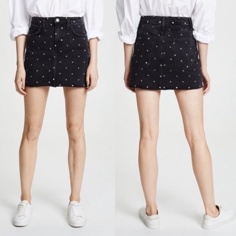 Current/Elliott 5-Pocket Denim Polka Dot Miniskirt